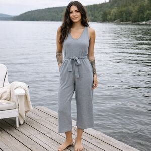 Smash + Tess Lakeside Romper Slay Grey Bamboo Tie Waist Made in Canada XXS